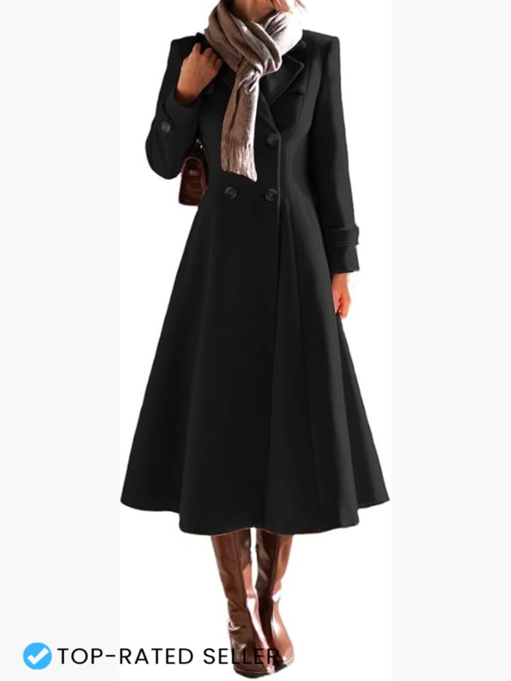Women's Long Wool Pea Coat Double Breasted Notch Collar Fall Winter Work Office